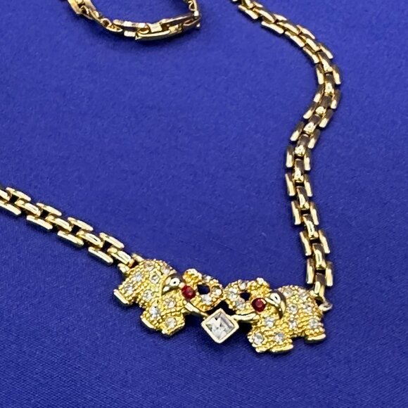 Gold-Plated Crystal Elephant Necklace - Picture 9 of 12